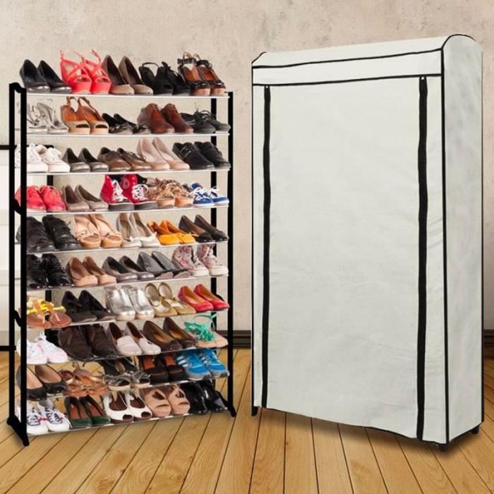 Etagere Range Chaussures 50 Paires Eco Avec Sa Housse Ecrue