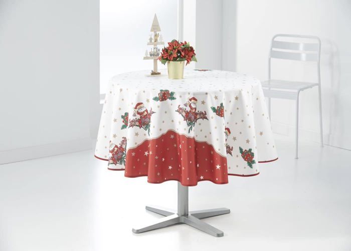 Nappe Noel Blanc Ronde 160 Cm De Diametres 6 8 Couverts Anti Taches Achat Vente Nappe De Table Cdiscount