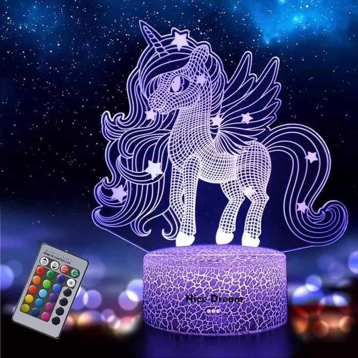 Fée Licorne fille Lampe de nuit Lampe de chevet LED télécommande Touchez  pour changer de couleur 16 couleurs Prise USB - Cdiscount Maison
