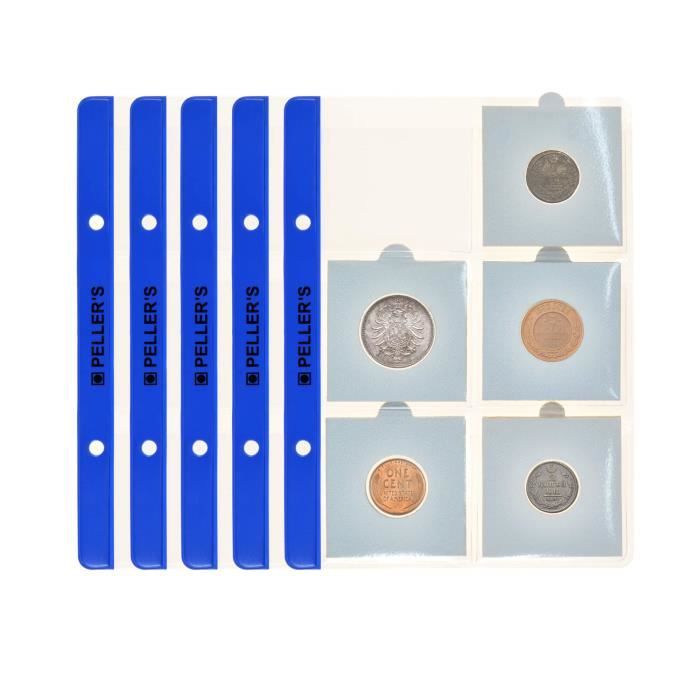 10 Feuilles 6 Poches Pour Collection Pièces – 55x55 Mm, Compatibles Classeur PELLER'S S, Pour Monnaies 48 Mm