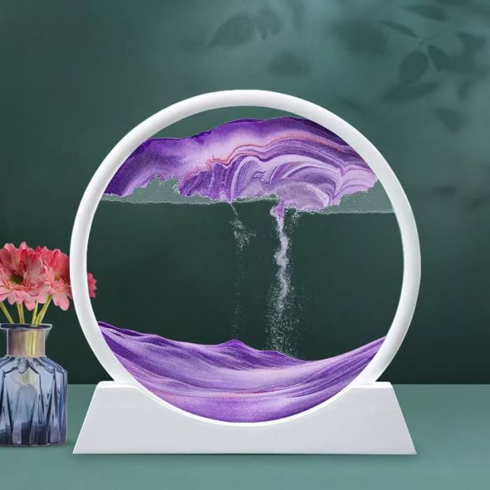 Tableau De Sable Mouvant 3D Rond 12 Pouces - Décoration Zen Paysage Mer Profonde - Rose - Verre & ABS