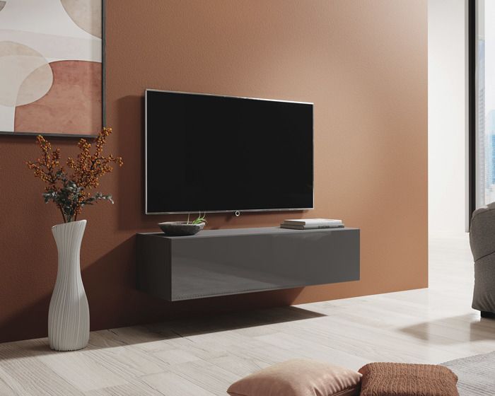 Meuble TV - Berit - 120x30 - Gris - Contemporain - Design - Brillant