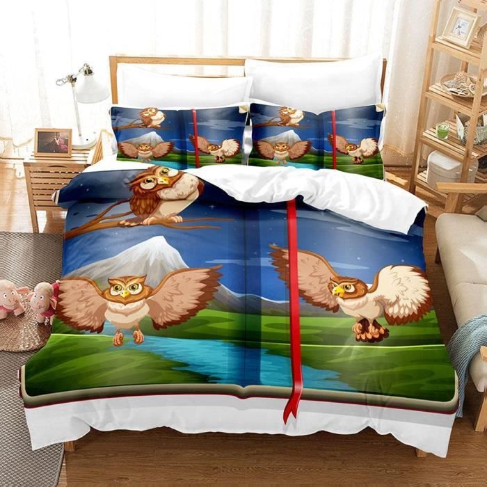 3 Pi ces Housse De Couette Et 2 Taie d oreiller 3D Hibou Parure