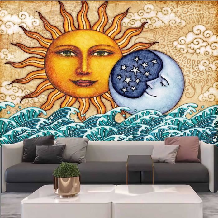 Tapisserie Murale Indienne Bohème 150x130cm - Polyester - Décor Hippie Pour Chambre Ou Plage