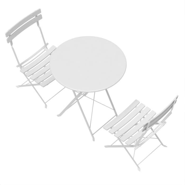 Ensemble table chaise de jardin - YYIXING - Table Ronde dim. Ø60 x 71Hcm+2 chaises pliantes - Blanc - Acier