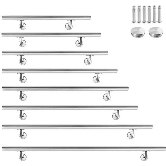 Aufun Main courante, inox rampe d'escalier, intérieur & extérieur Ø 42 mm, usage intérieur et extérieur, argenté 80cm