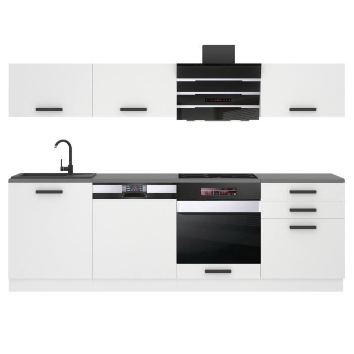 Belini Cuisine Equipee Complete LINDA Muebles de Cuisine Complets - 240 cm. Avec Plan de Travail blanc mat