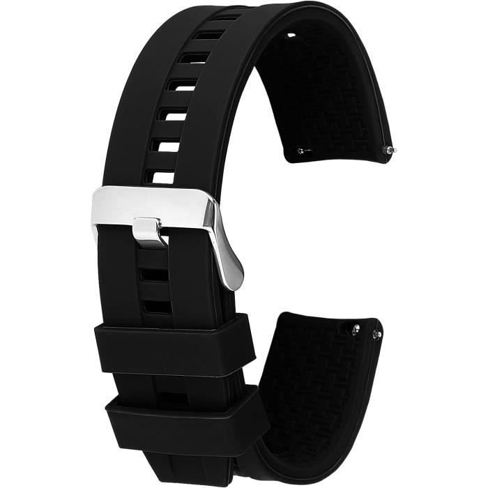 WOCCI Bracelet De Montre En Silicone Robuste 18mm 20mm 22mm 24mm - Boucle Acier Inoxydable, Imperméable Et Confortable