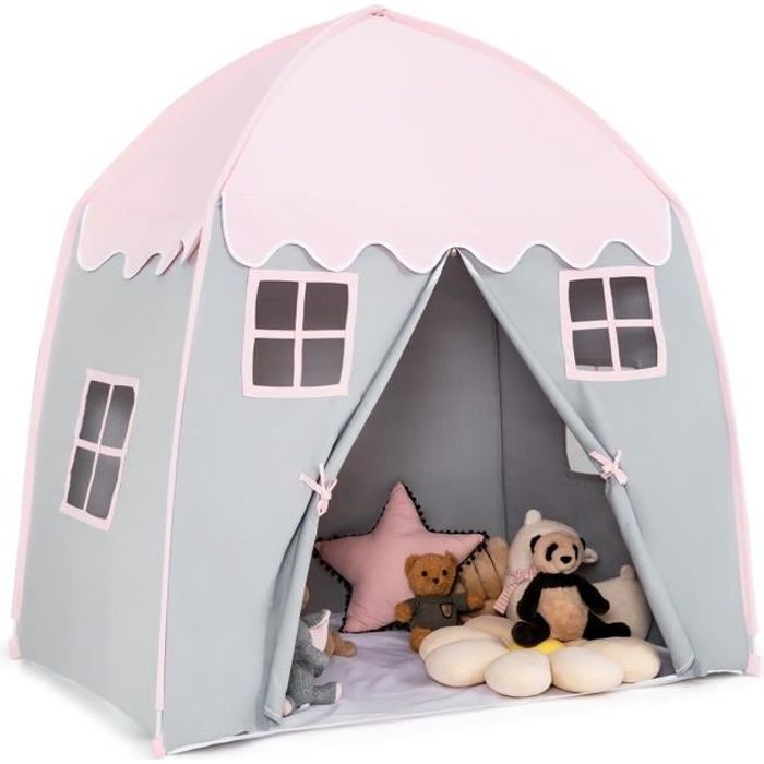 Tente De Jeu Enfant Rose – 120 X 100 X 130 Cm – Fenêtres, Lampe LED, Structure Métal – Intérieur/extérieur – Dès 3 Ans