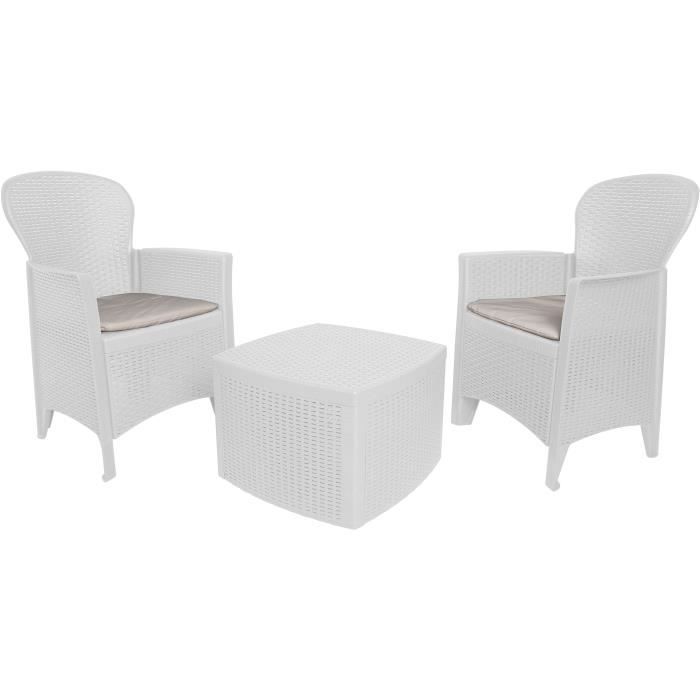 Set de jardin DMORA - 2 fauteuils et 1 table - Couleur blanche - Made in Italy