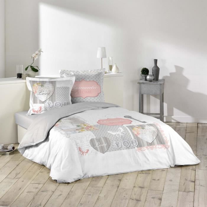 Housse de couette 240x260 MA ROMANCE + 2 taies 100% coton ...