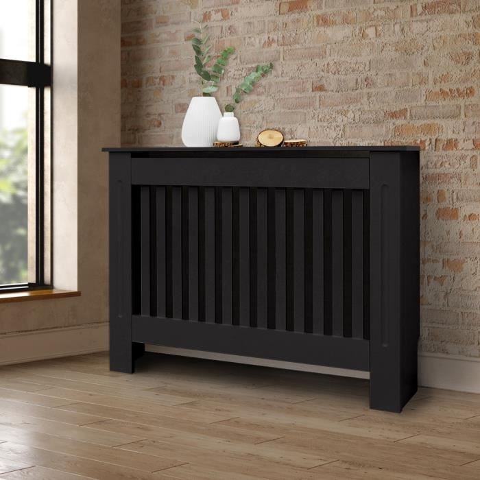 ecd germany cache-radiateur chauffage moderne - 112x19x82cm  - noir étagère en bois mdf housse décorative robuste