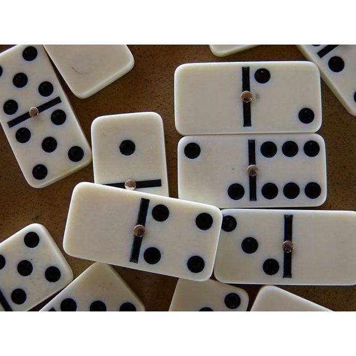 Ancien Jeu de dominos en métal - COMPLET - 28 pièces Dim 1
