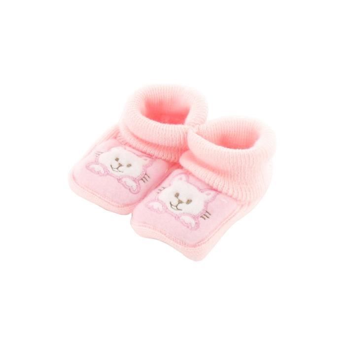Chaussons Pour Bebe 0 A 3 Mois Rose Motif Chaton Cdiscount