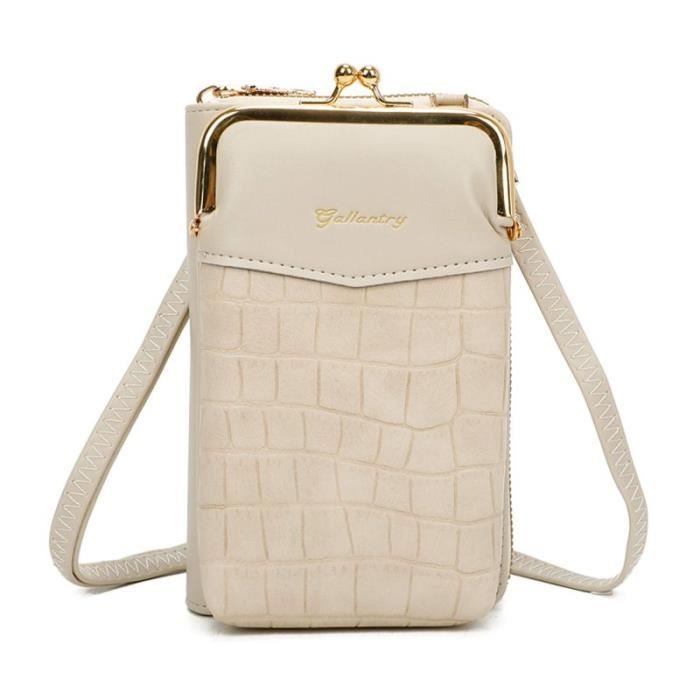 Sac bandouliere femme Gallantry Petit sac tout en un pour telephone et portefeuille Beige
