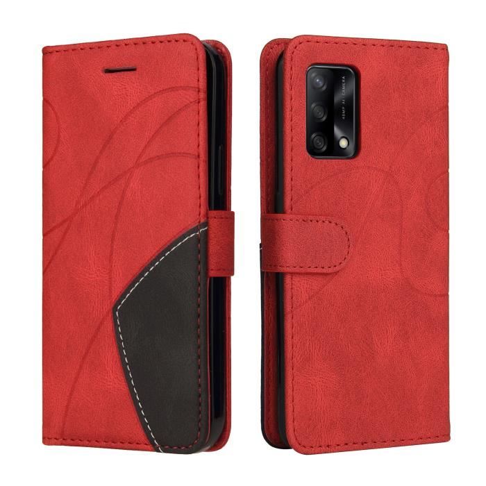 Coque Portefeuille Pour Oppo A74 4G/F19 - Avec Verre Trempé, Porte-cartes, Sangle Et Support, Bleu