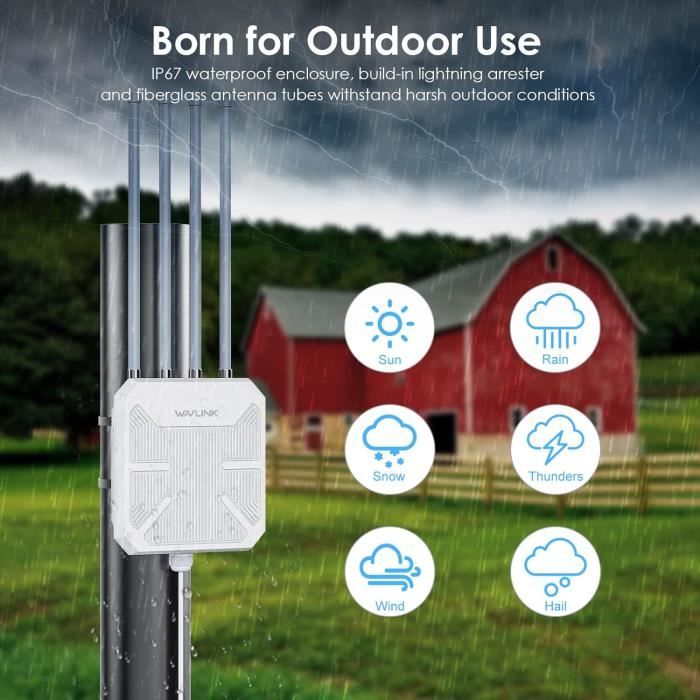 Répéteur WiFi Extérieur AC1200 – Double Bande, étanche IP66, Port PoE – Idéal Jardin, Piscine, Ferme – Jusqu’à 1200 Mbps
