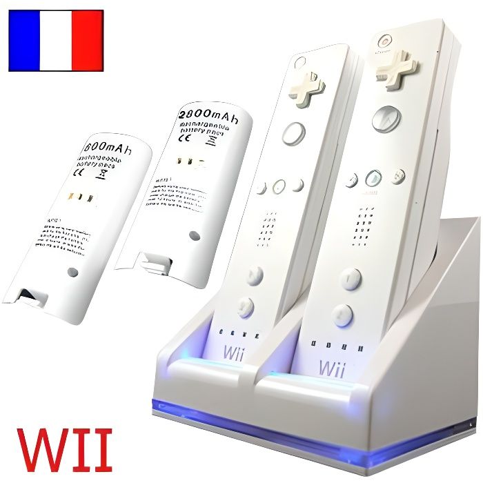 Batteries + Station De Recharge 2 Manettes Wii