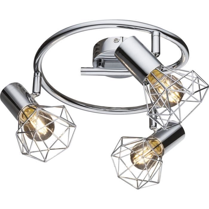 Spot Chromé 3 Lumières Verre Opale Motif Rayures Globo Roy