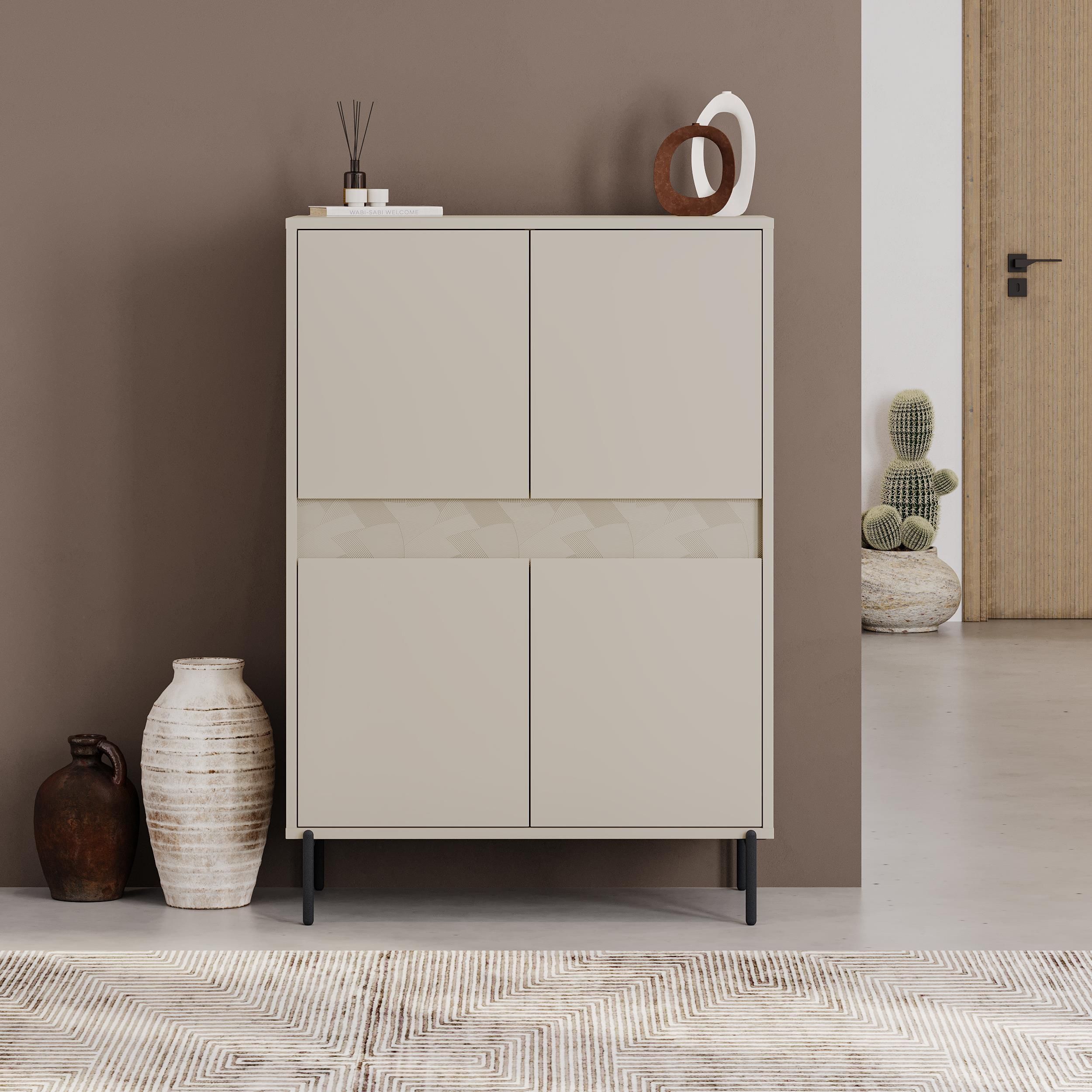 Buffet haut GRETA – Crème – 4 portes – 85 x 40 x 123 cm