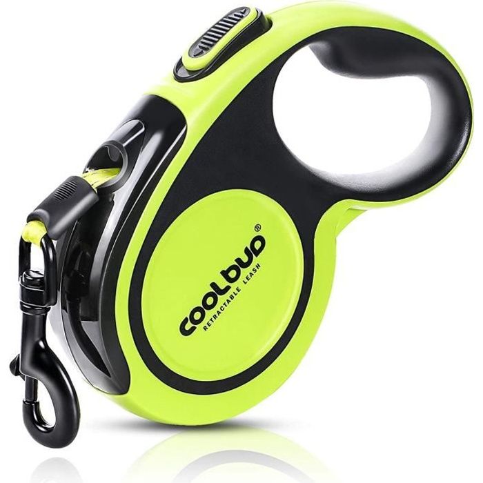 Laisse Chien Enrouleur pour Gros Chien Jusquà 50kg Ruban en Nylon Solide Extensible à 5M Rétractable avec Coutures réfléchissante