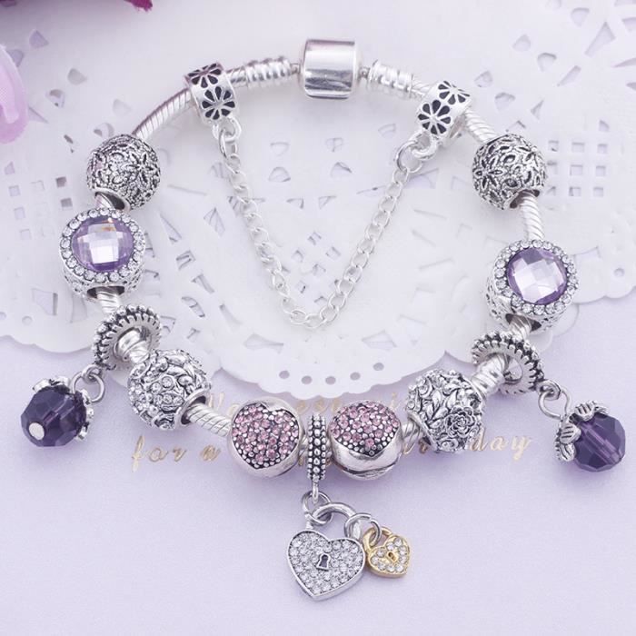 16CM Charms Bracelet violet cristal Style elegant bijoux pour Femme