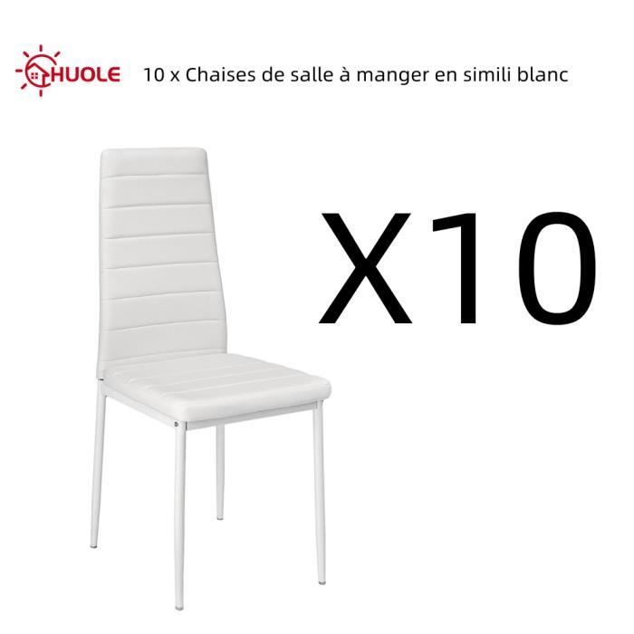 HUOLE 10 x Chaises de salle à manger en simili blanc avec dossier haut Hauteur totale 98 cm