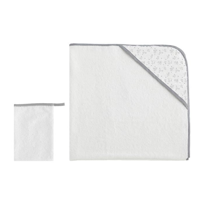 LULU CASTAGNETTE Sortie de bain et Gant Coton Brode Carina Lulu 75x75 cm Gris Cdiscount Puericulture Eveil bebe
