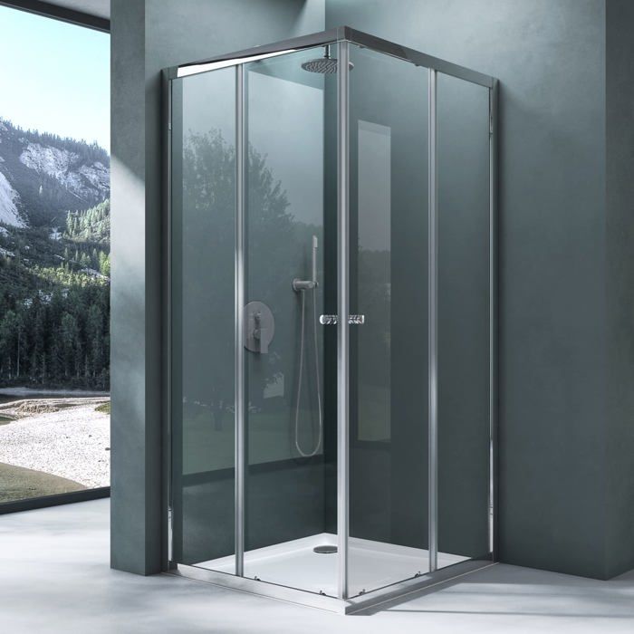 Paroi De Douche Idralite Replay 2 Portes Coulissantes 160x185 Cm Verre Granité