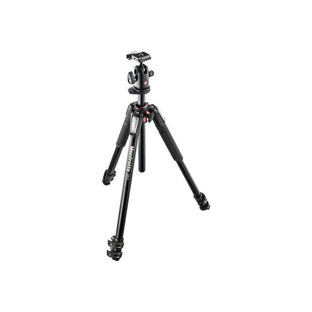 Trépied Manfrotto 055 - 3 sections aluminium + rotule 3D - Poids max 8 kg - Niveau à bulle intégré