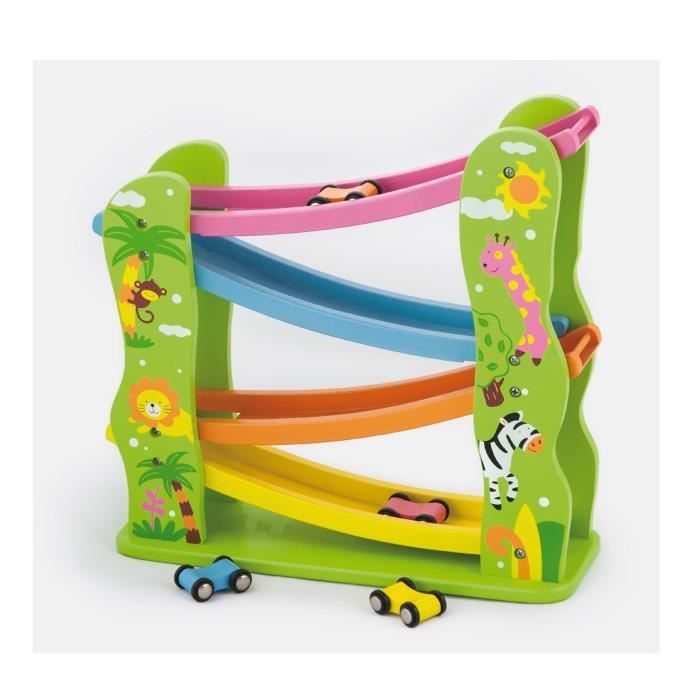 Toboggan avec voitures en bois enfant bébé 2ans+ Multicolore