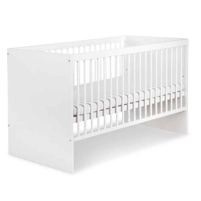 DALIA Lit bébé enfant avec barreaux amovibles et sommier réglable 120X60 Blanc