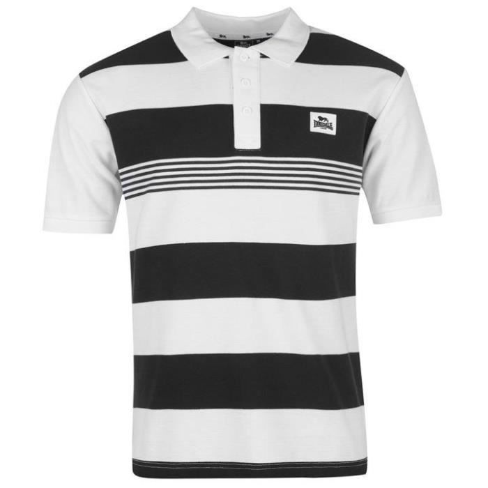 LONSDALE LONDON Original Polo Rayures Homme Blanc Noir Marine