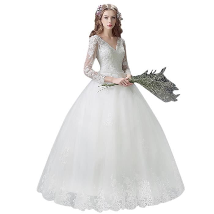 Robe De Mariee Haute Couture V Col La Robe Bustier Paree De Dentelles Et De Voiles Robe De Princesse Blanc Achat Vente Robe De Mariee Cdiscount