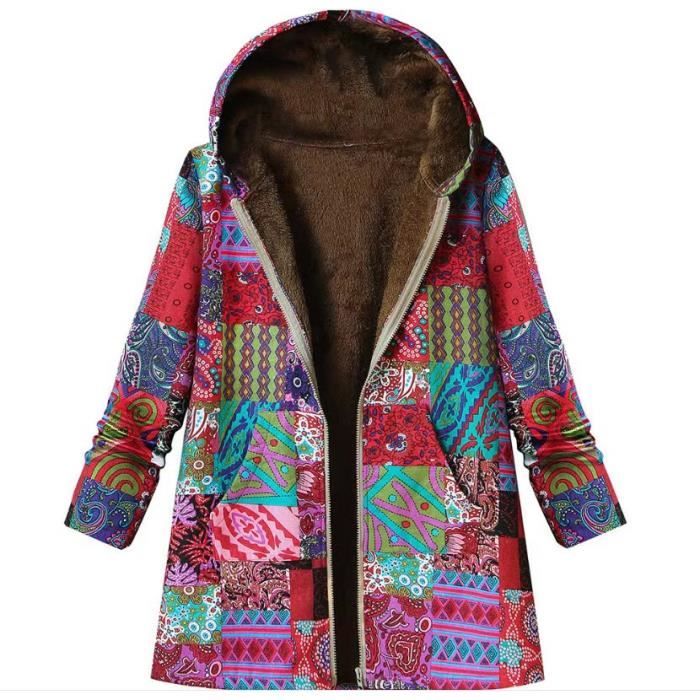 Manteau Hiver à Capuche Col Fourrure Susenstone Imprimé Fleurs - Chaud Et Mignon Pour Enfants 3-7 Ans