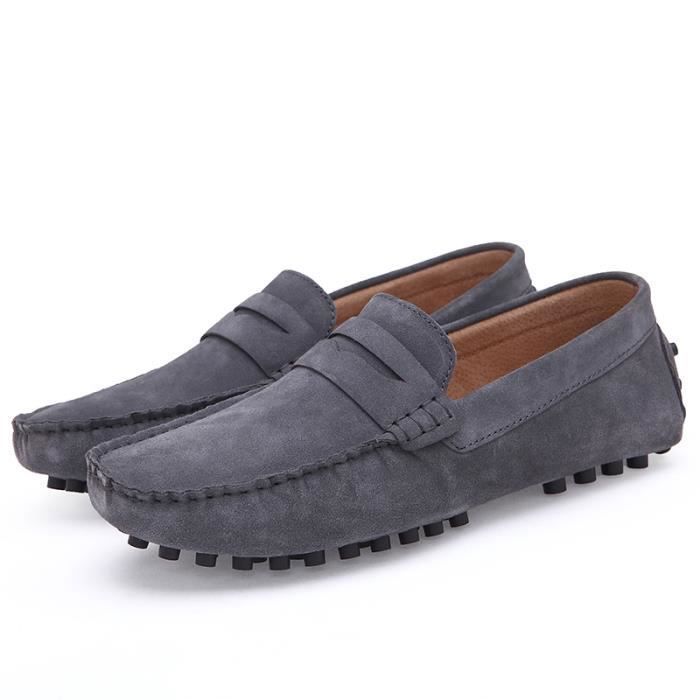 Mocassin Hommes en Cuir Gris Marque Mod le Loisirs perm able