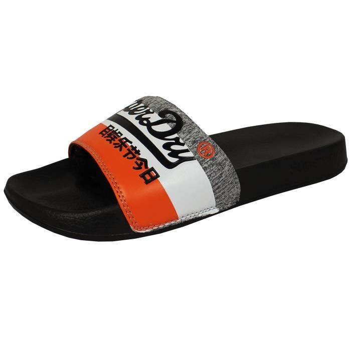 Tongs Superdry Logo Sliders noires pour homme Dessus en