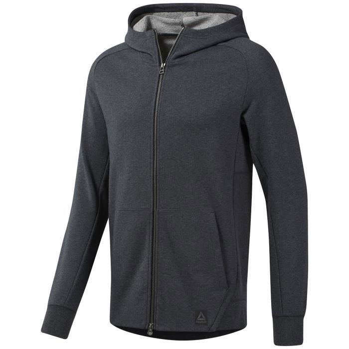 veste à capuche reebok combat legacy mma - homme - gris - fitness - manches longues - respirant