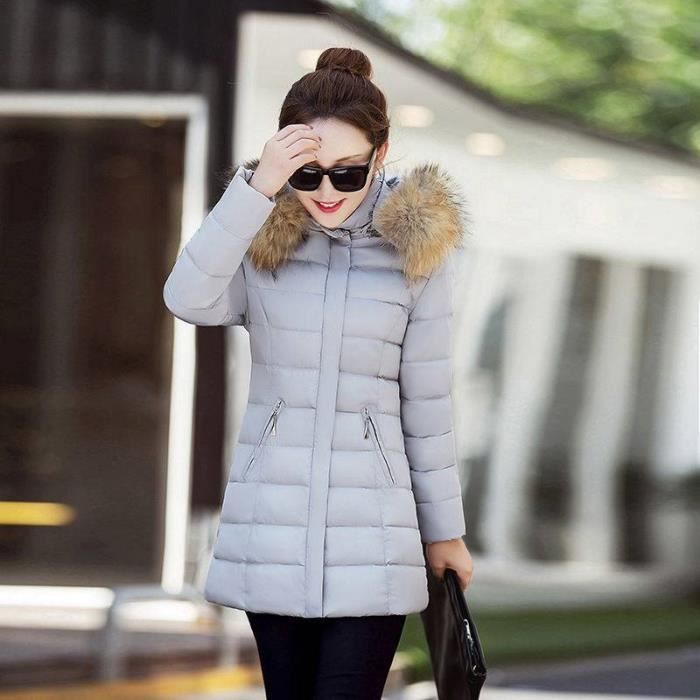 Doudoune femme de Marque luxe Section moyenne et longue Grand col en fourrure a capuche Epais chaud La mode Mince blouson femme Rouge Cdiscount Pret a Porter