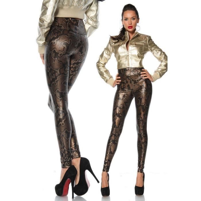 Lisli Femme Pantalon Cuir PU Noir Taille Haute Mince Slim