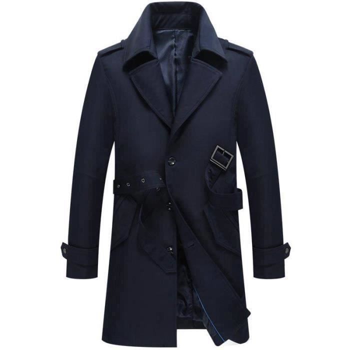 Trench Coat - FUNMOON - Mi-Longue - Bleu - 100% Polyester - Chic ?�l?�gant Bleu - Cdiscount Pr??t-?� 