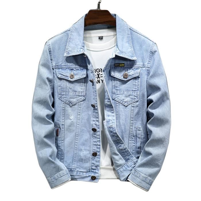 Veste en Jean Homme Manches Longues Slim Mi Saison Boutons Bleu
