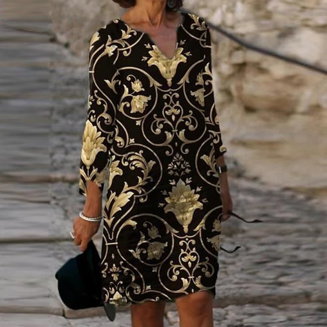 GRACE KARIN Robe Midi Femme Élégante – Col V, Manches 3/4, Coupe Trapèze Plissée, Fermeture Éclair Dos