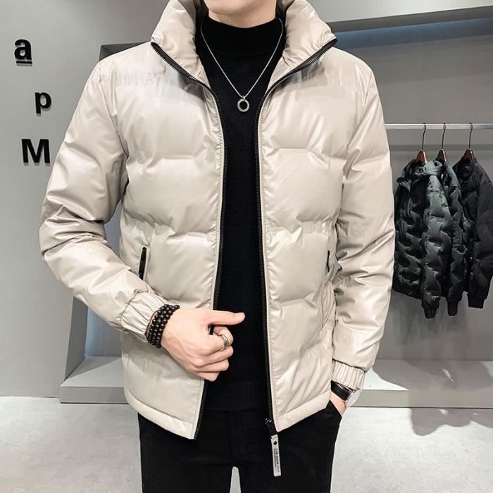 Doudoune Homme Hiver Col montant Chaude Couleur unie Gris clair
