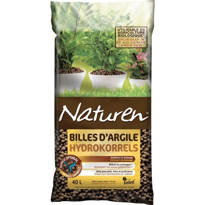 NATUREN Billes dArgile - 40L - Protège du gel et permet une économie darrosage