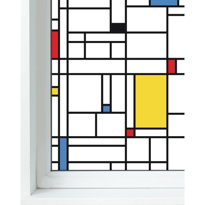 panorama film de fenetre mondrian 60x100 cm film fenetre vitre film fenetre autocollant adhesif film electrostatique vitre cdiscount maison