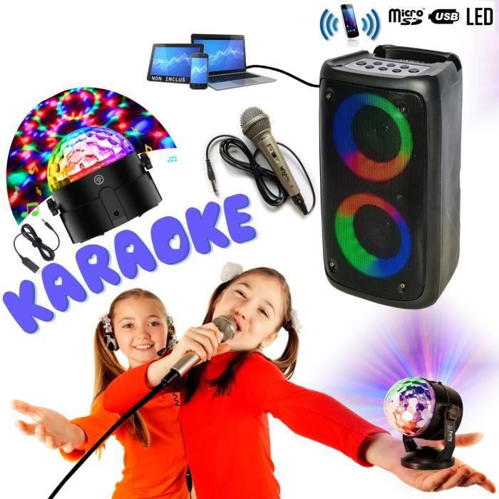 Enceinte party karaoke enfant 180w portable micro batterie - usb/bluetooth/  radio fm + ampoule led - cadeau