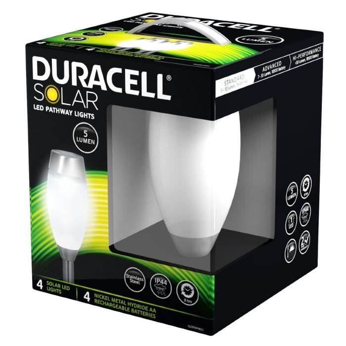 Duracell Silver solaire DEL Pathway Light acier inoxydable IP44 Jardin Extérieur