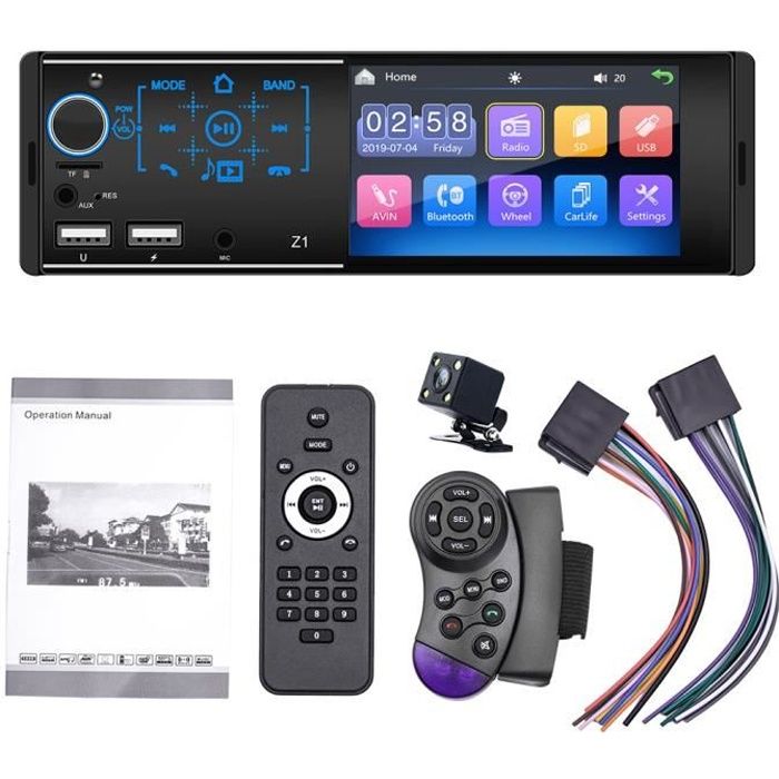 Autoradio Bluetooth PRUMYA - Écran tactile 4.1 pouces - Caméra de recul - Radio FM - Double-Din