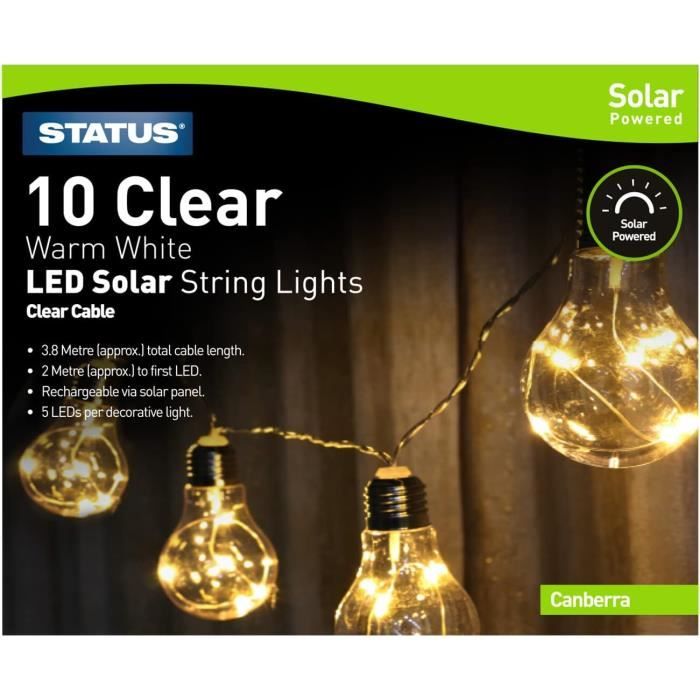 Canberra Lot De 10 Ampoules Led Solaires Transparentes Blanc Chaud 2